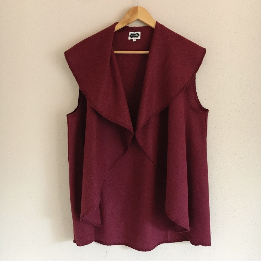 Mud Pie Burgundy Wool Blend Open Front Draped Vest - image 1